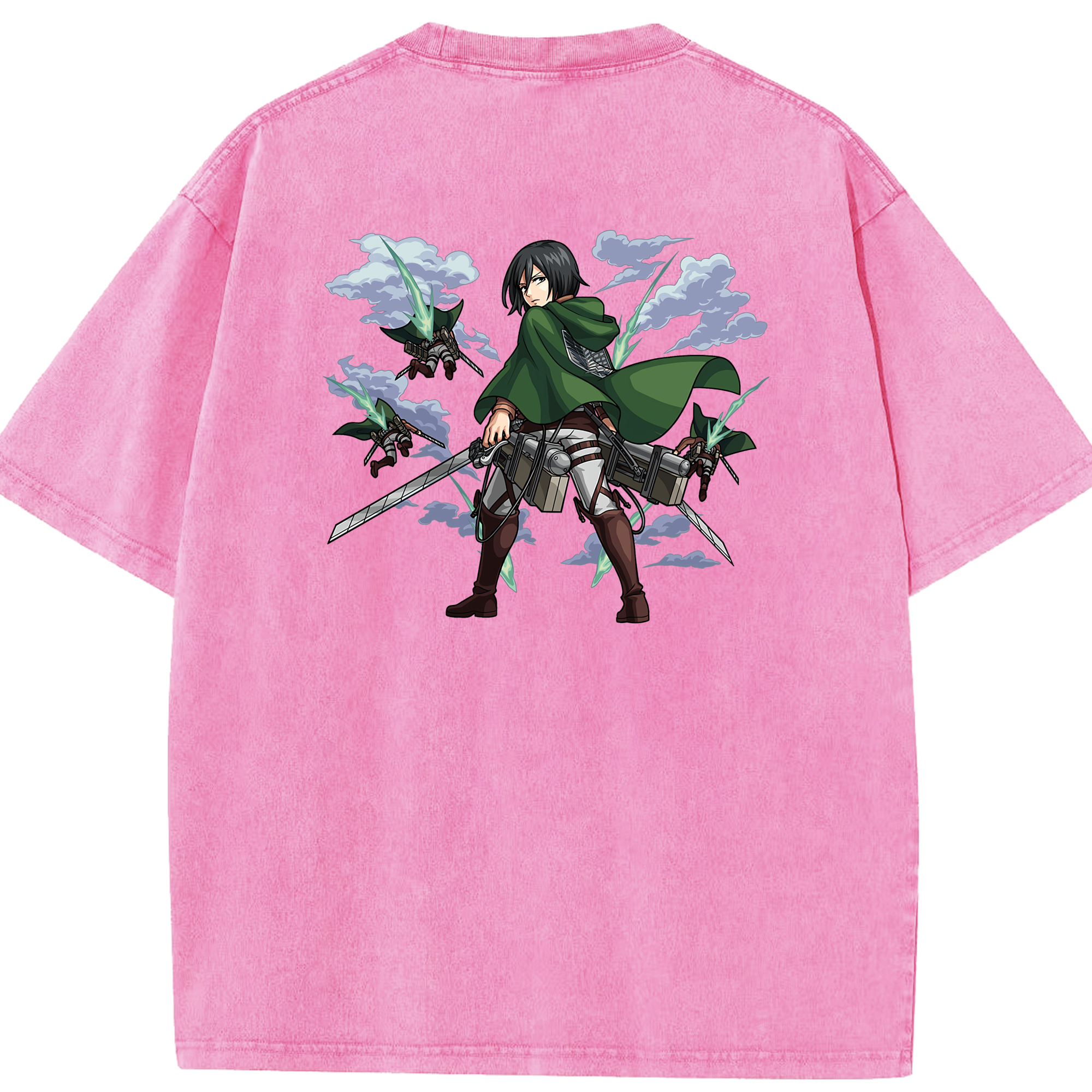 （画像用） 進撃の巨人 ミカサ·アッカーマン Attack on Titan Mikasa Ackerman 綿100% ヴィンテージ風 半袖Tシャツ（背面プリント）